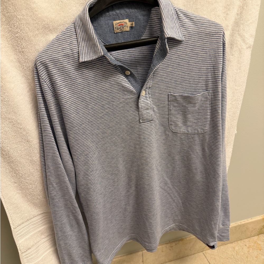 Faherty Long-Sleeve Men's Shirt - Light Blue & White